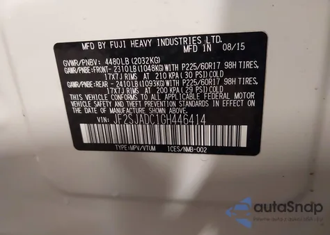 2016 Subaru Forester 2.5I Premium z USA, uszkodzony, nr VIN JF2SJADC1GH446414